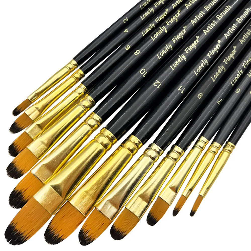 12pcs Filbert Paint Brushes Set, Artist Brush with Synthetic Nylon Tips for Acrylic Oil Watercolor Gouache Artist Professional