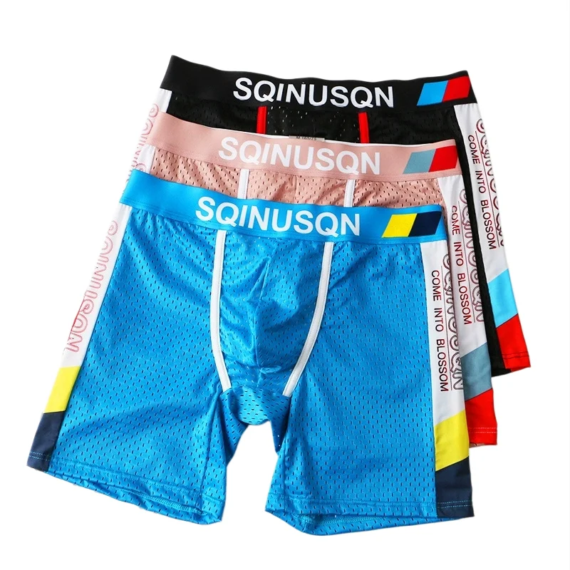Mesh Sport Boxer - メンズアイスシルクメッシュボクサーブリーフ M-3XL 通気性 速乾性 ロングレッグ スポーツ下着