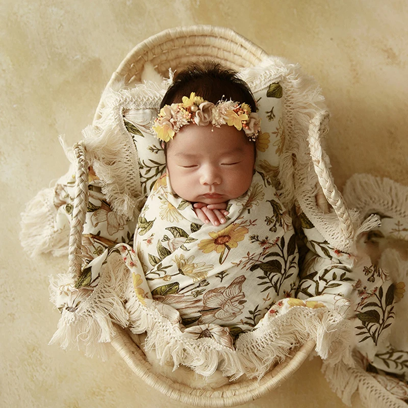 0-1 Month Baby Photography Props Infant Posing Straw Basket Container Baby Boy Girl Photo Cot Baby Studio Shooting Accessories