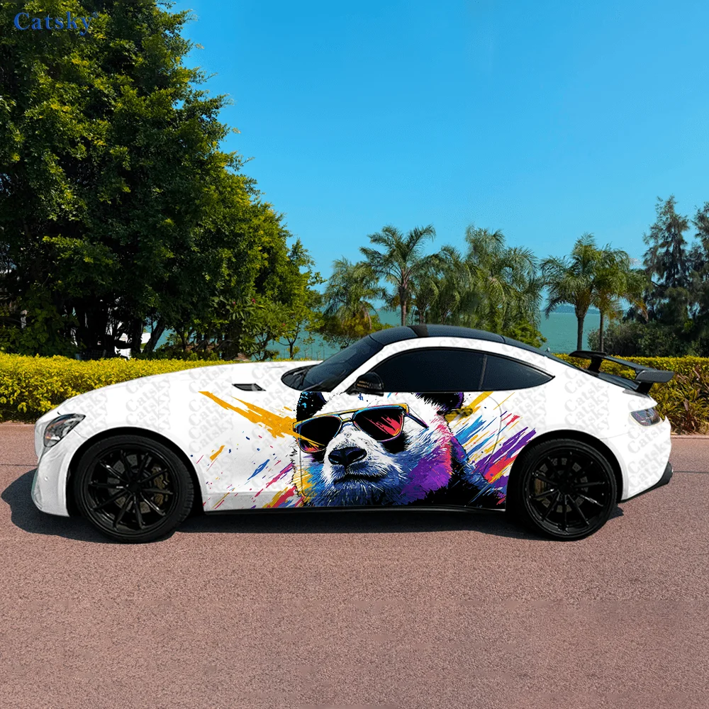 Colorful Panda Splash Car Side Sticker Decoration, PVC Waterproof Scratch Resistant Decal, Car Protection, Auto Accessories Gift