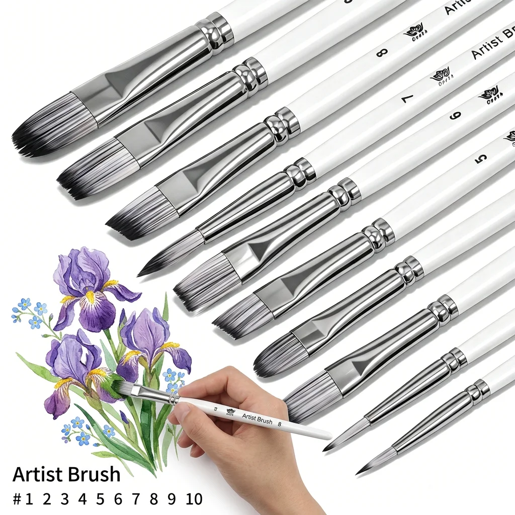 10Pcs Nylon Bristles Wooden Handle Paint Brushes Artist Watercolor Painting Brush Oil Acrylic Gouache Brush Art Supplies Present