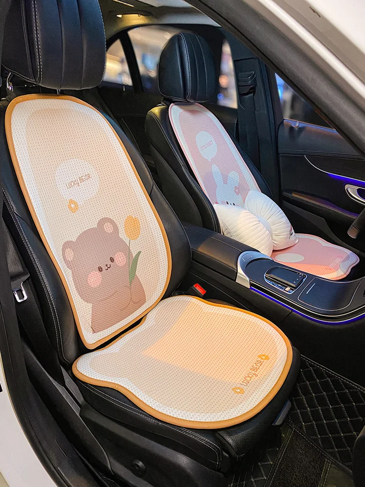 

New Cartoon Bear Rabbit Four Seasons Universal Breathable Mesh Ice Silk Protective Car Seat Cushion Cover