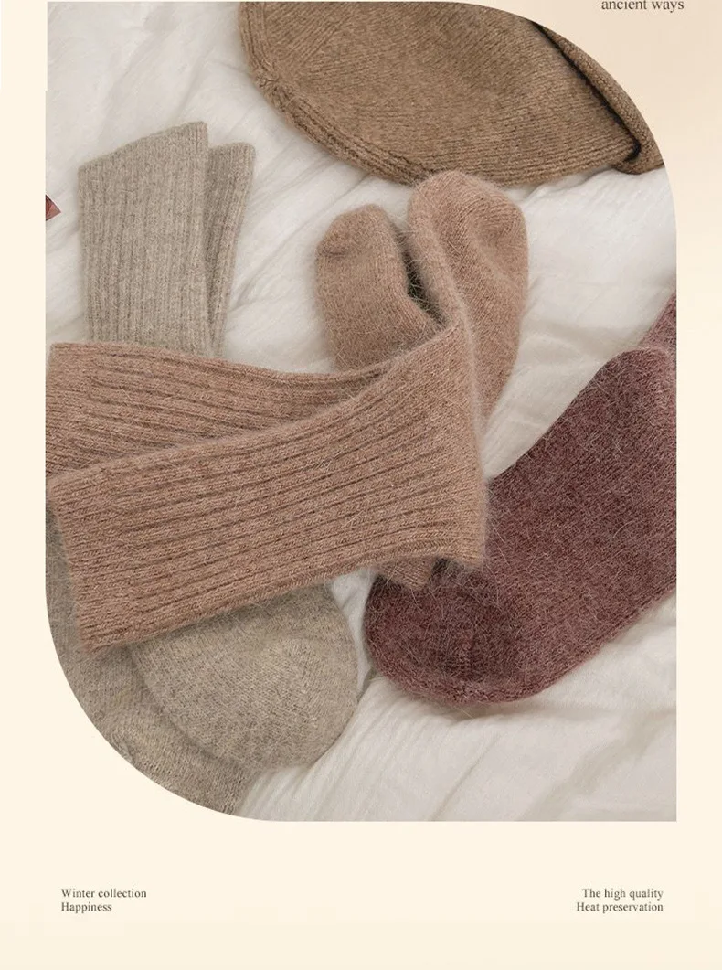 Neue Winter Socken Frauen Kaschmir Wolle Verdicken Warme Frauen Socken Sox Japanische Mode Harajuku Einfarbig Thermische Lange Socken – Detail 12