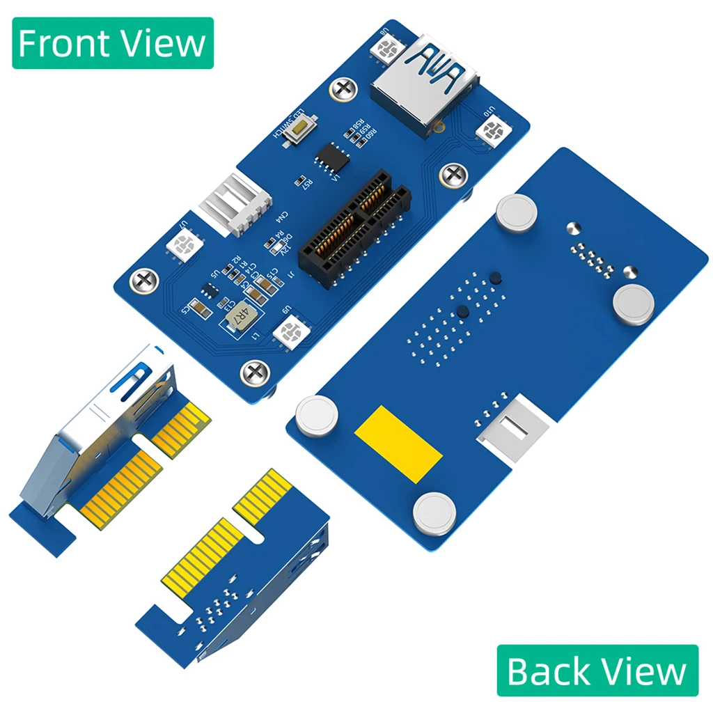 PCI Express PCI-E 1X to 1X/4x/8x/16x Riser Card with Automatic Discoloration LED & Magnetic Foot Pad & USB3.0 SATA to 4PIN Cable