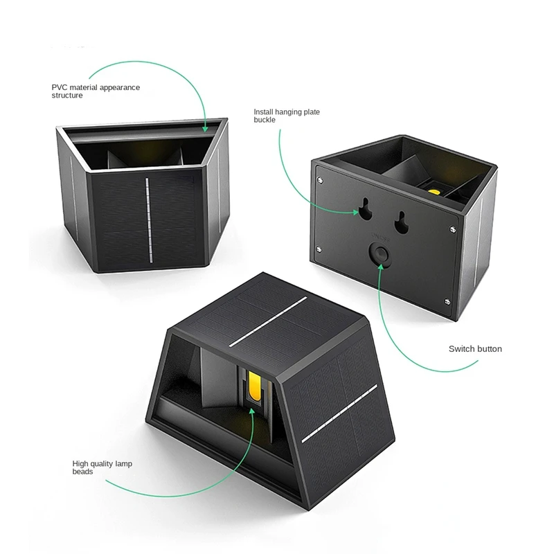Настенная лампа с солнечной батареей, внешнее освещение вверх-вниз, лампа, солнечные Настенные светильники для двора, сада с регулируемой яркостью