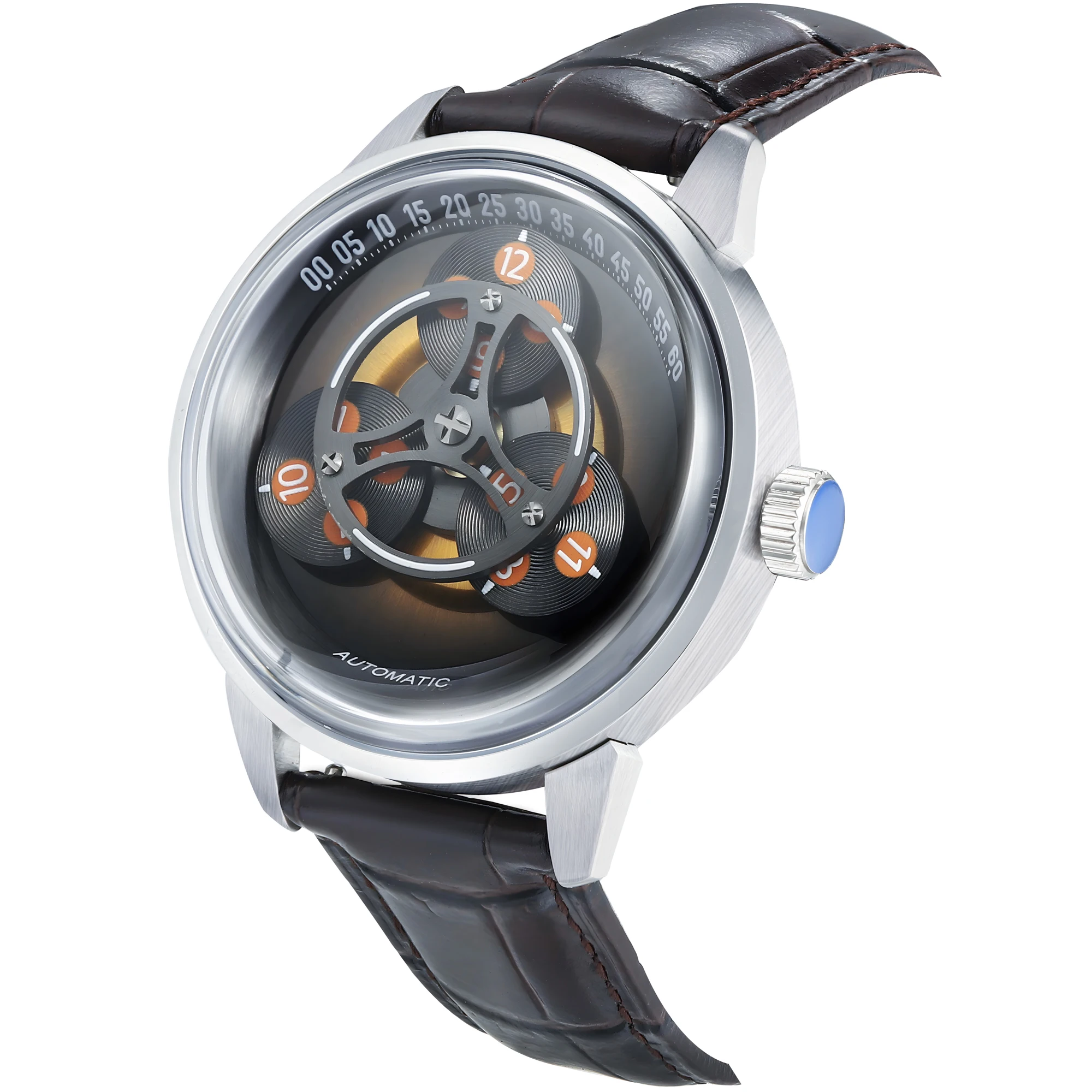 ENITON Jam Tangan Otomatis Pria Baja 316L Jepang 8215 Tali Kulit Jam Tangan Modis Kedap Air Jam Tangan Mekanis 5ATM Barang Baru