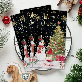 クリスマスパーティーテーブルナプキン、ゴールドツリープレースマット、ロング、ブラック、スノーマン、ラージサイズ、2プライ、34.2x40.6 cm、20個