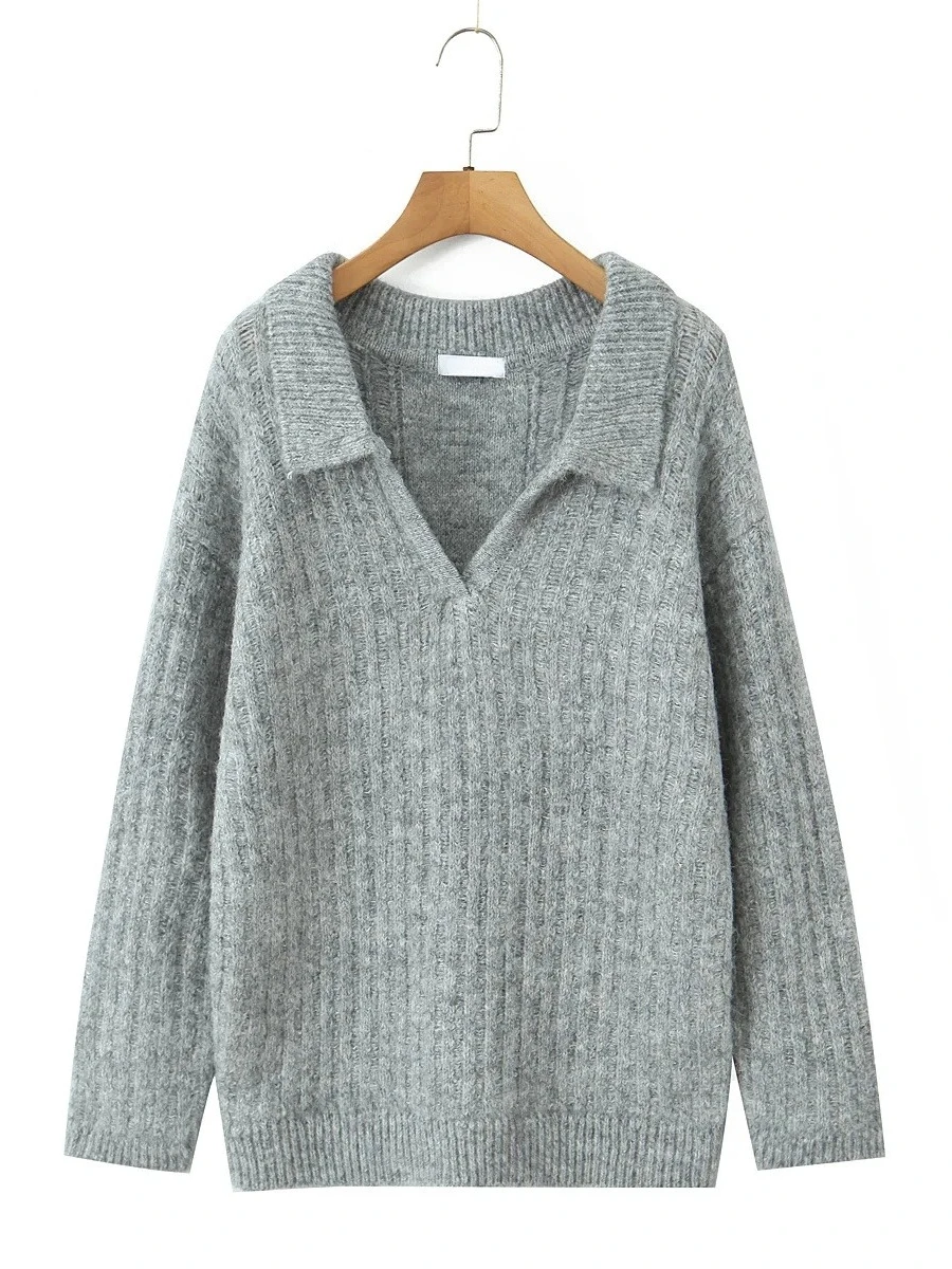 TWOTWINSTYLE Ufficio Minimalista Maglione ad ago spesso per le donne Risvolto Manica lunga Temperamento casual Tunica Orlo Maglieria Donna Nuovo