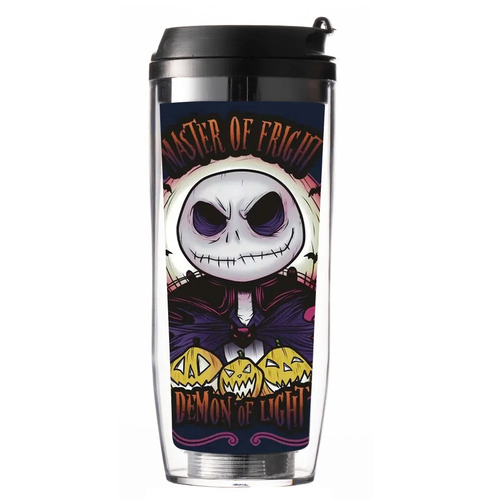 Nightmare Before Christmas Straw Cup Jack Sally Cartoon Double-Layer Plastic Travel Cup Insulated Water Cup Halloween Gift