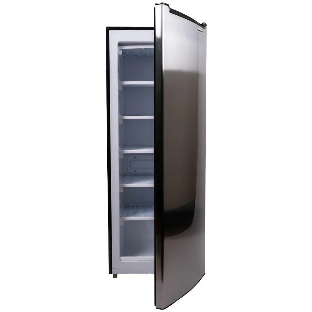 6.5 Cu Ft Upright Freezer Adjustable Temperature Control 6 Wire Shelves Manual Defrost Space Saving Design Platinum Finish