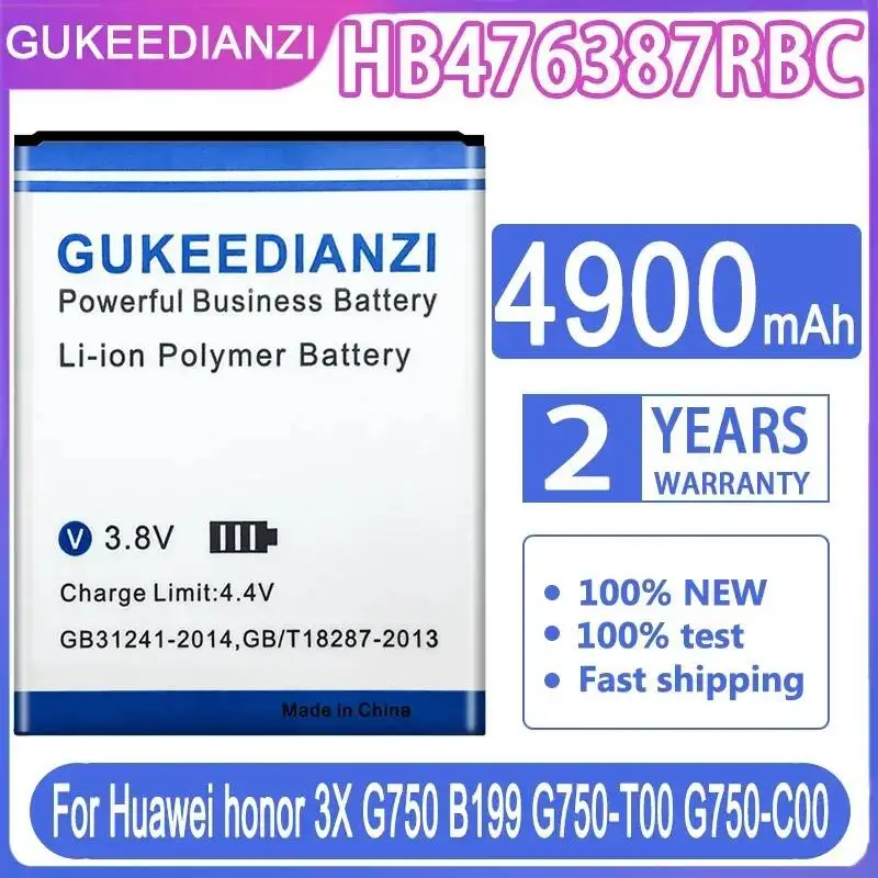 

Safe 4900mAh For Huawei Honor 3X G750 B199 G750-T00 G750-C00 HB476387RBC Mobile Phone Battery