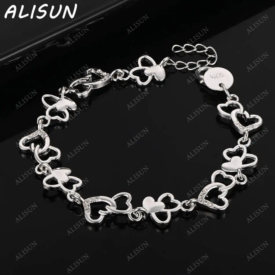 

ALISUN 925 Sterling Silver Hearts Bracelets For Women Anniversary Gift Popular Wild Fashion Party Jewelry