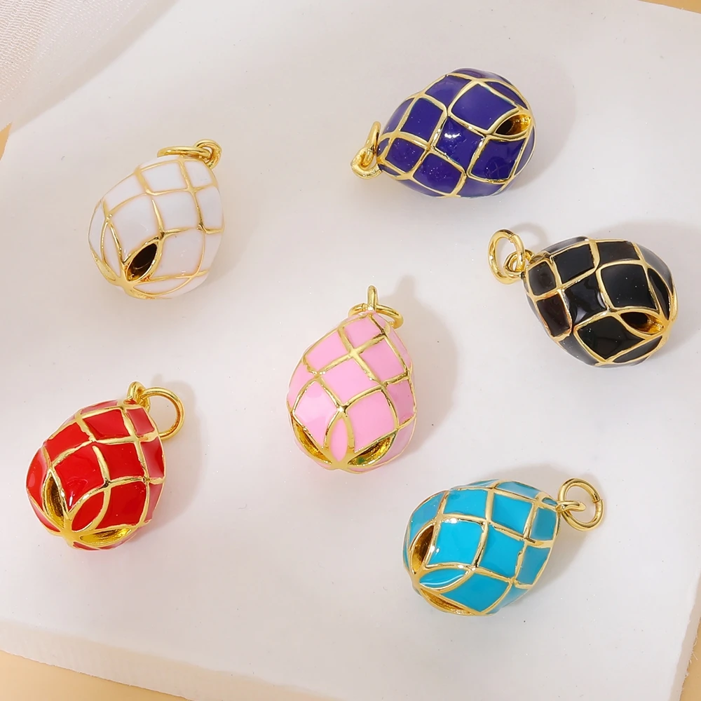 Juya Handicraft Luxury 18K Real Gold Plated Micro Pave Zircon Copper Material DIY Water Drop Oval Coloful Enamel Charms Supplies