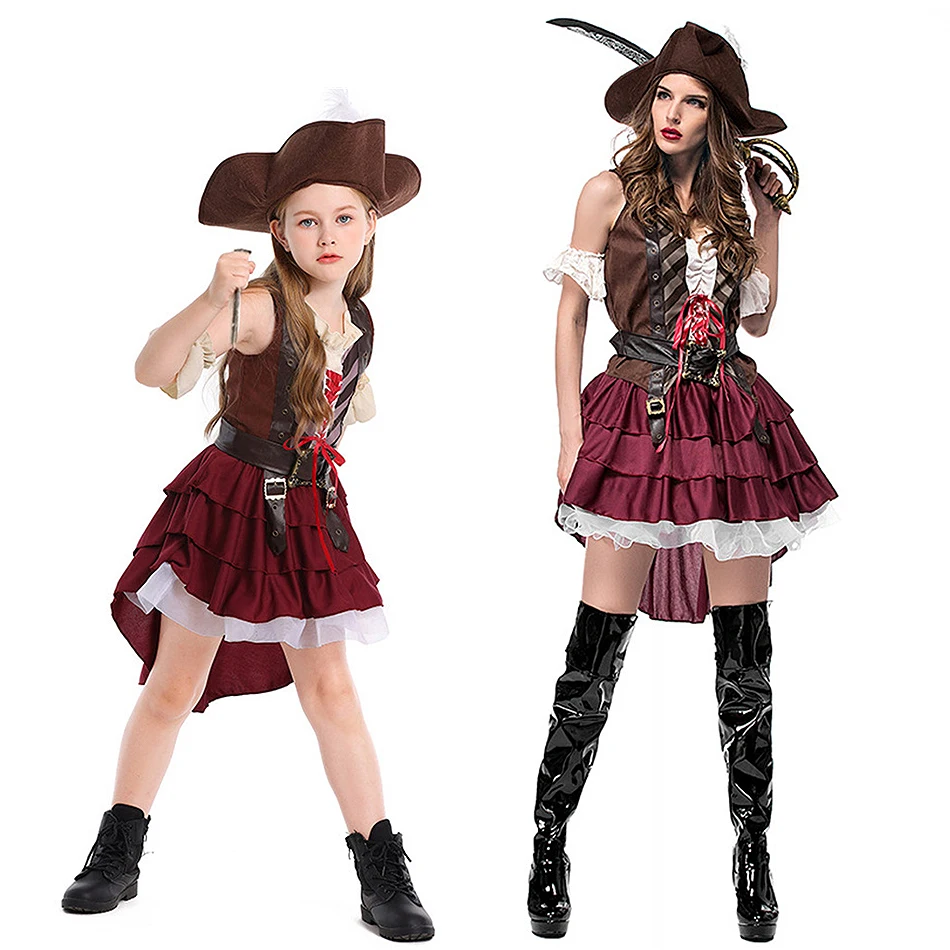 

Костюм пирата для взрослых и детей, наряд для Хэллоуина, карнавала, фестиваля, вечеринки, безрукавный наряд для девочек и женщин, одежда для выступлений