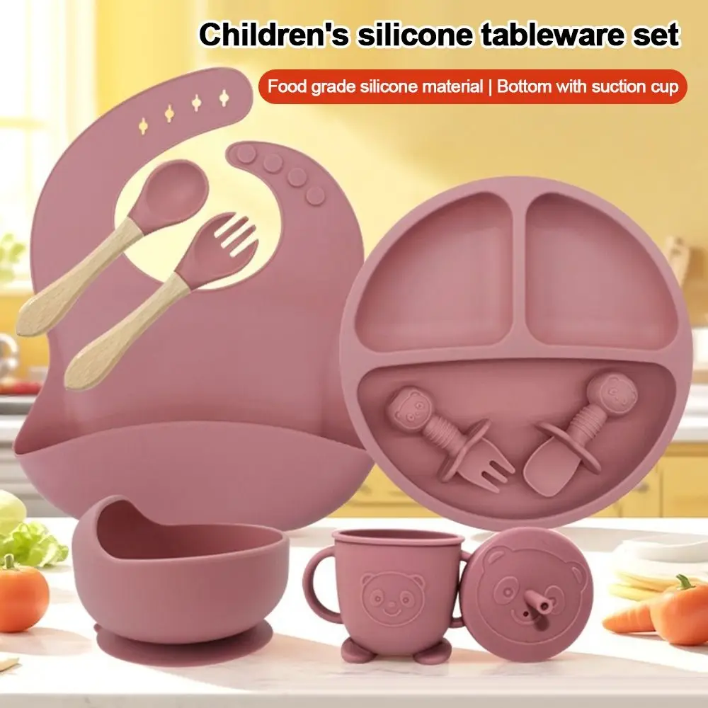 

8/5 шт., пищевая силиконовая детская миска для риса, набор присосок с ложкой, посуда для малышей, нагрудники, соломенная чашка, миска для кормления