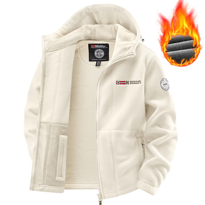 الشتاء القطبية جاكيت من الصوف الرجال عادية رشاقته المشي لمسافات طويلة سترة عالية الجودة تصميم دافئ موضة معطف مقنع سترات الرجال الملابس #3