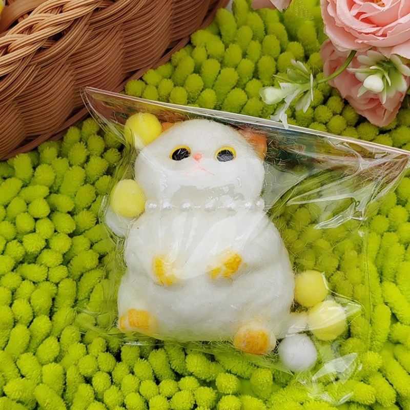 Schattige TPR grote kattenknijppop, 3D knijpspeelgoed voor stressverlichten, schattig groot katje knijpgereedschap voor ontspanning.