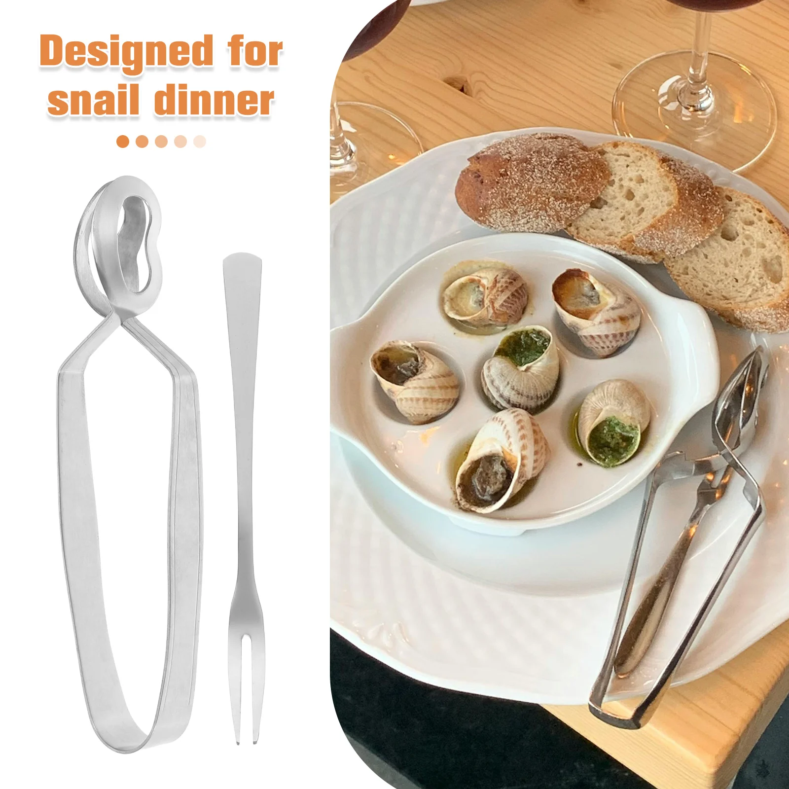 3 Sets Snails Clip Log Buffet Escargot Tong Stainless Steel Food Kitchen Tableware Shellfish Tongs Fork