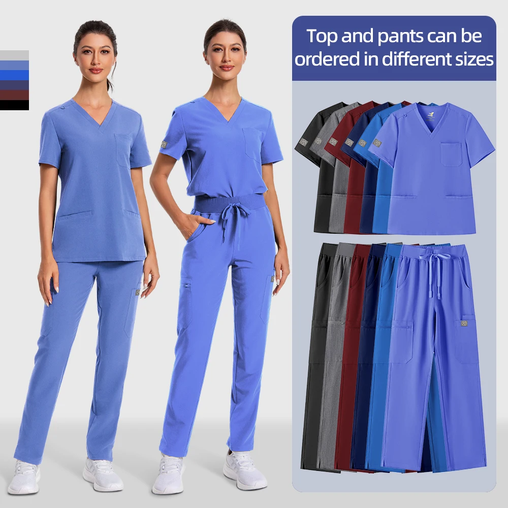 KUNGFU scrubs uniform woman v-neck t-shirt nursing scrubs clinic medical uniform high quality fashion classic fit top+pants