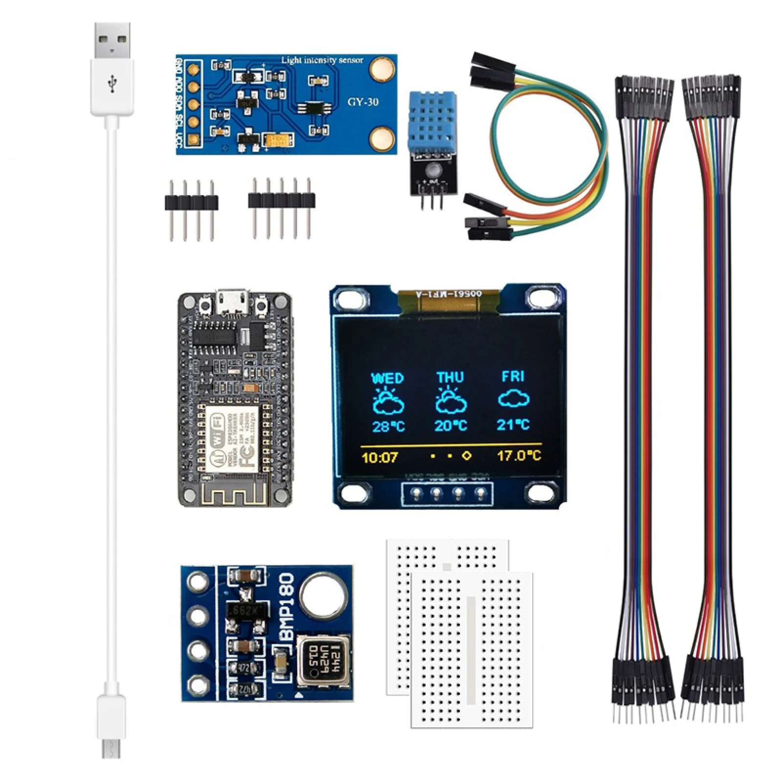 Weather Station ESP8266 Kit For Windows OS w/DHT11 BMP180 Sensors Temperature Humidity Atmosphetic Pressure LCD Display Kit
