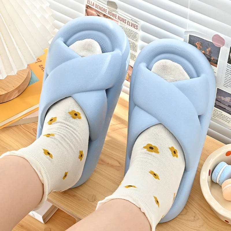 

Woman House Slipper Cloud Cross Strap Sandals Men Summer Soft Flip Flops Beach Slides Home Shoe Outdoor Ladies Female Girls Male
