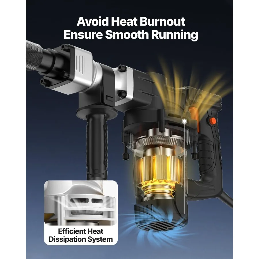 Abbruchhammer MAX 1400 W, elektrischer Presslufthammer, robust, mit 2900 BPM Betonbrecher, inklusive 2 Meißel-Bits und S