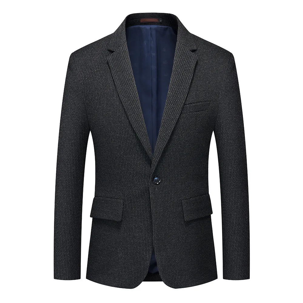 European and American Fashion New Fine-grained Tweed Suit One Button High-grade Single Western Shirt Men's Slim Korean Suit