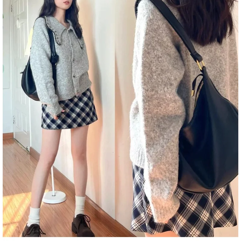 

Осень-зима, новый стиль, литературный ретро, с длинным рукавом, серый вязаный модный высококачественный повседневный свободный кардиган