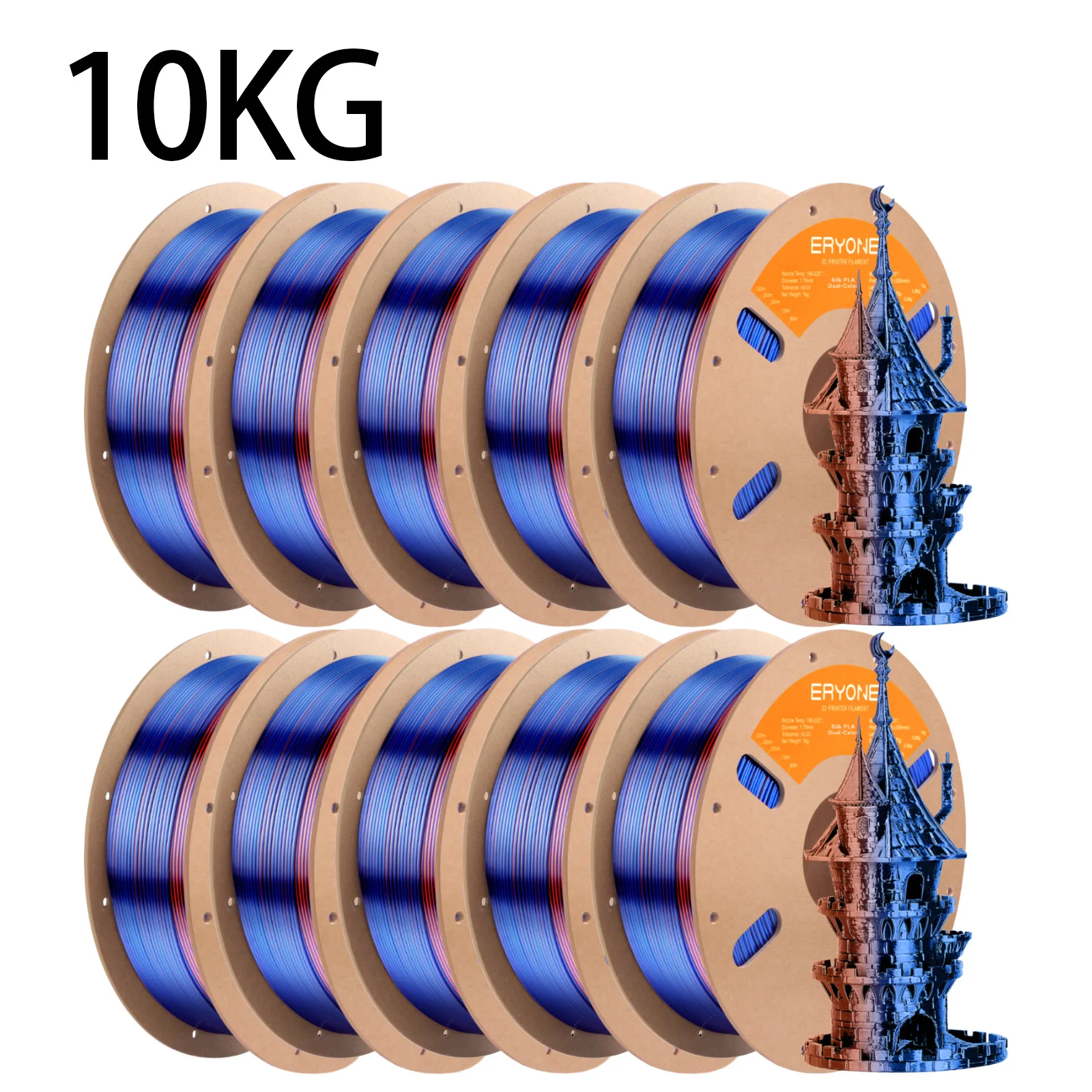 ERYONE 10KG PLA Dual Color Silk PLA Filament Compatibel met FDM 3D-printers 1KG 1,75mm ±0,03mm Perfecte spoelwikkeling 1kg spoel