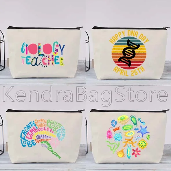 Funny Science Biology School Teacher Gifts Cute DNA Biologist Canvas Cosmetic Bag Makeup Cotton Bag Pencil Case Zipper Pouch