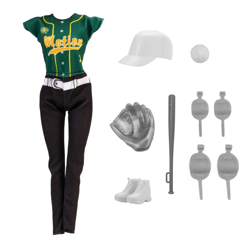 BJD Doll Clothes 30cm 1/6 Scale Baseball Uniform Jersey Gloves Knee Pads Sport Outfit Set Fashion for 11 Inch Girl Doll DIY Toys