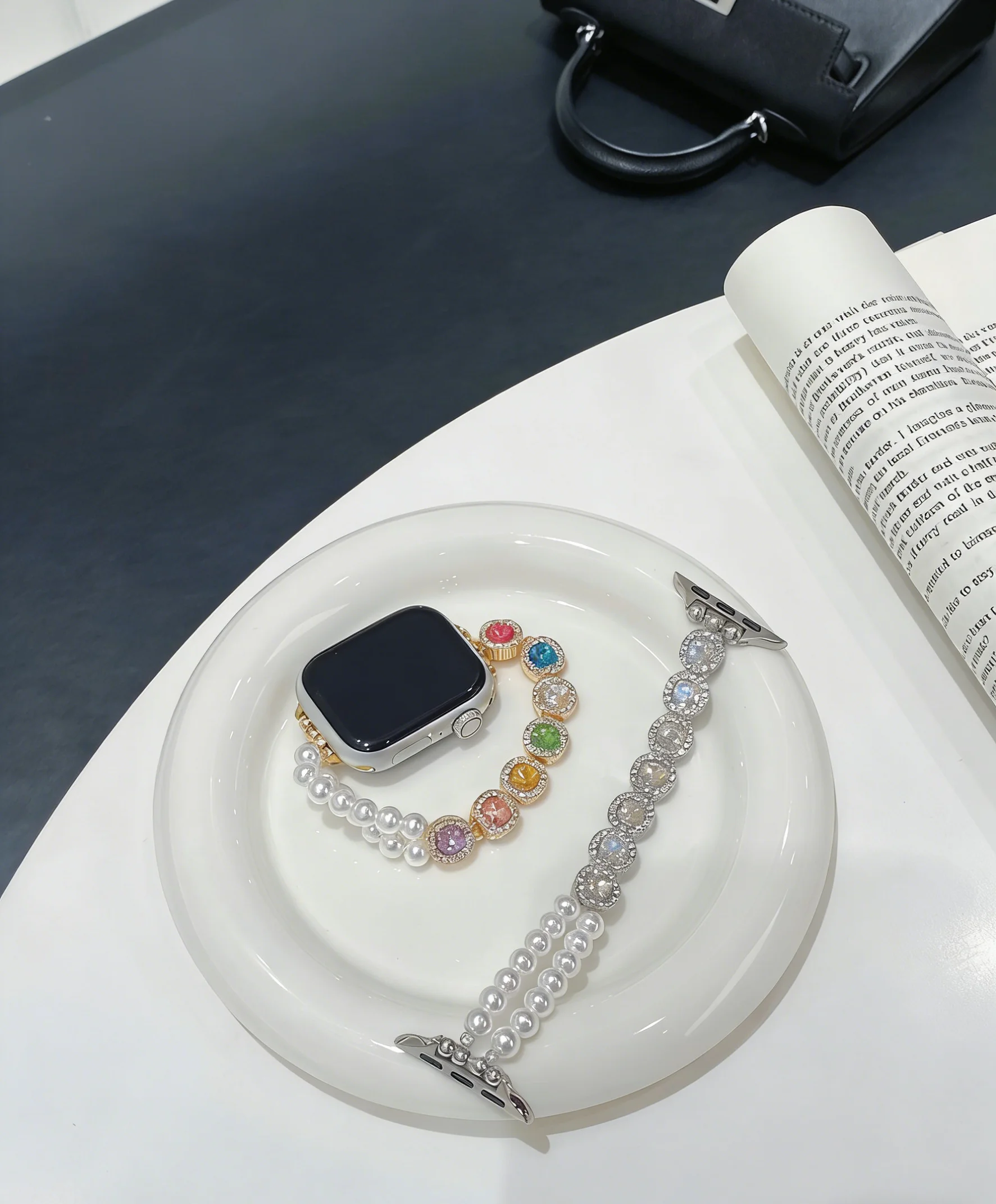 

Ремешок для Apple Watch S10 46 мм, 45, 44, 42, 41, 40, 38 мм с радужными камнями и жемчугом, роскошный ювелирный ремешок для iWatch