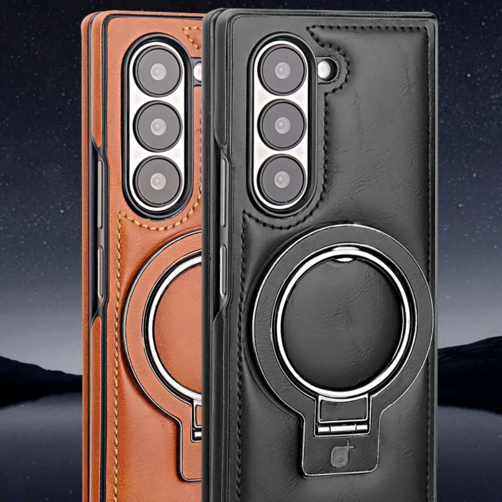 Magnetic Ring Holder Leather Case For Samsung Z Fold8 Ultra Z Fold 8 7 6 5 4 3 For Magsafe Wireless Charging Shockproof Cover
