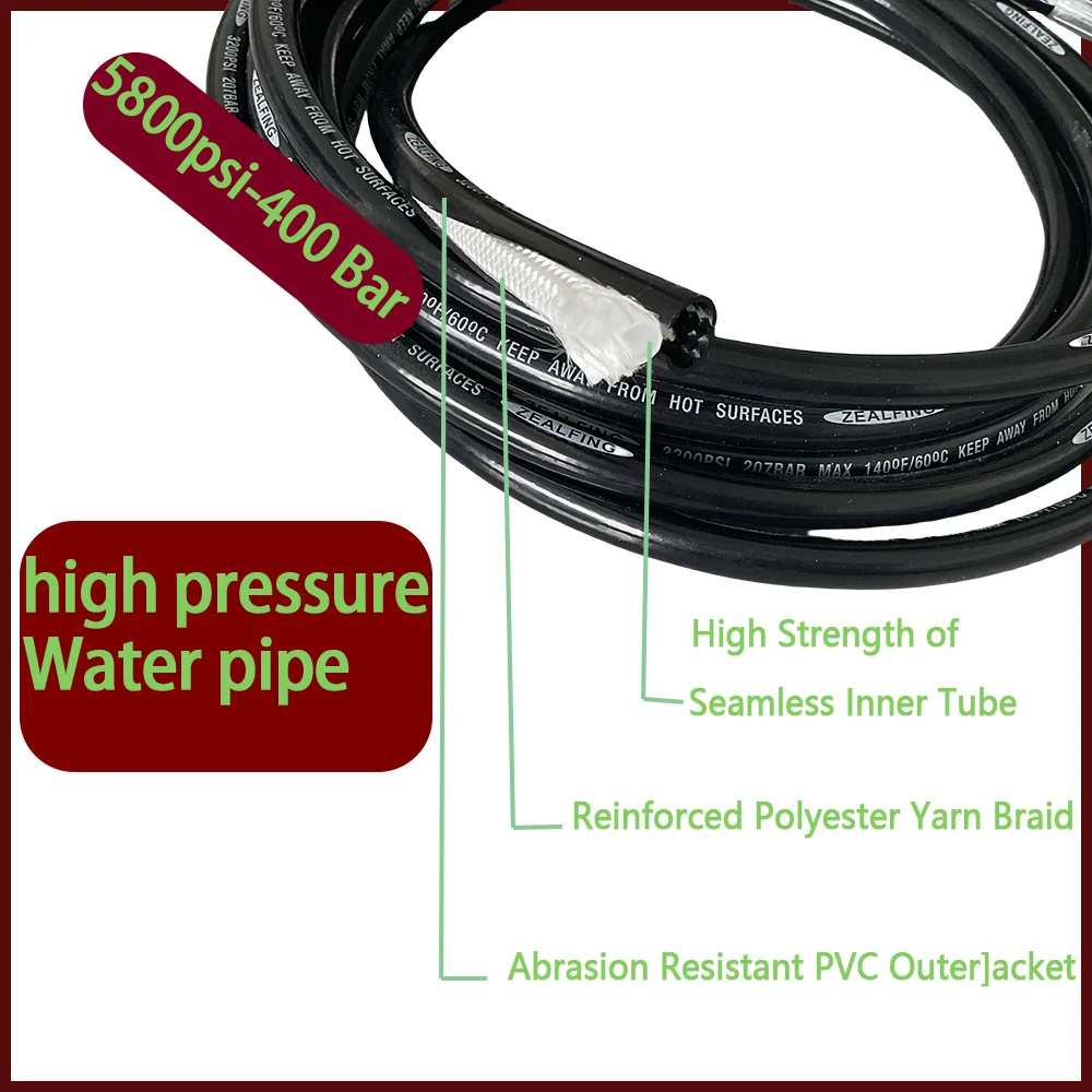 5800PSI lightweight nylon explosion-proof car wash hose, high-pressure water cleaning hose 0.5M~40M, for Lavor/Vax,