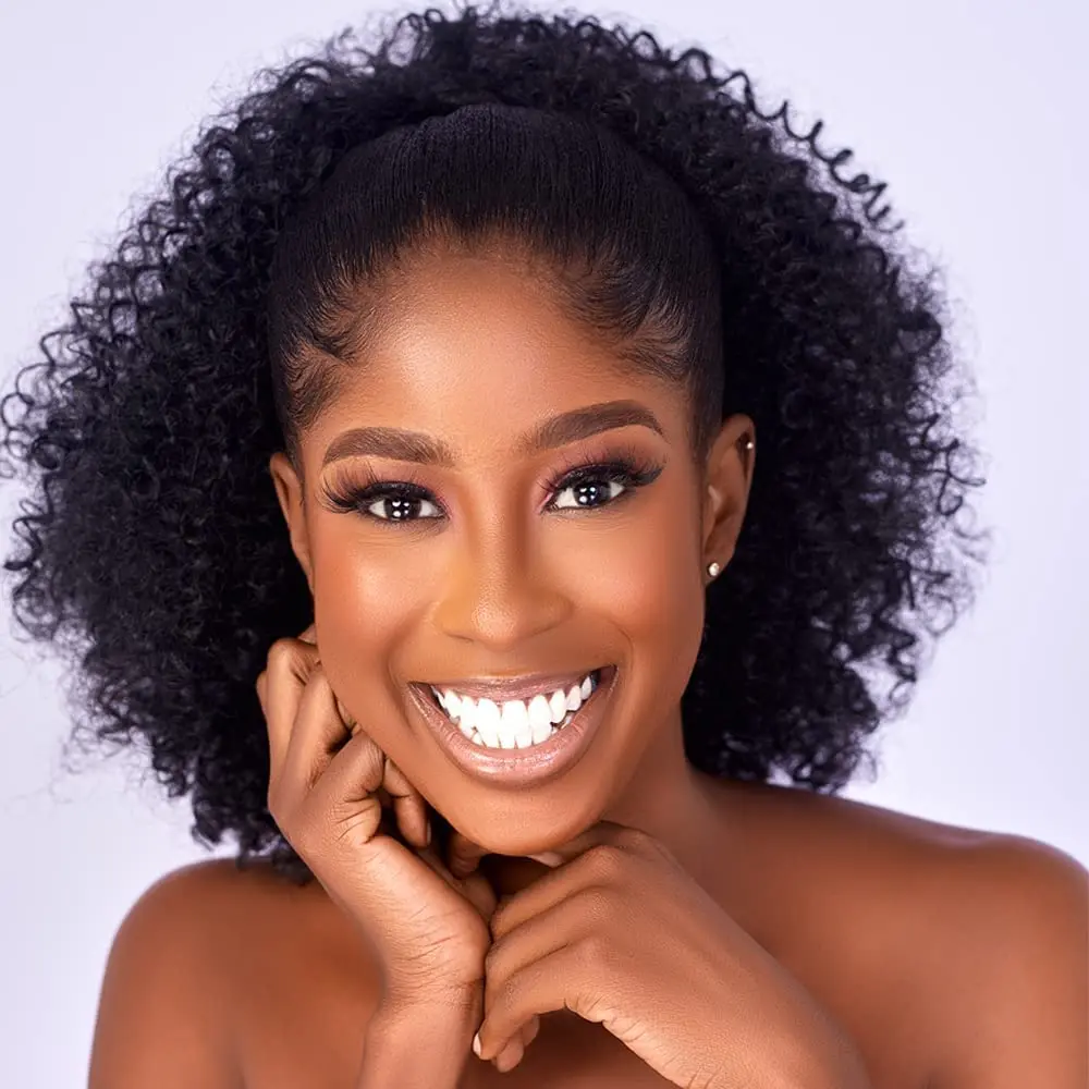 Synthetic Afro Puff Kinky Curly Hair Drawstring Ponytail Extension for Black Women Short Hairpieces Updo with Two Clips