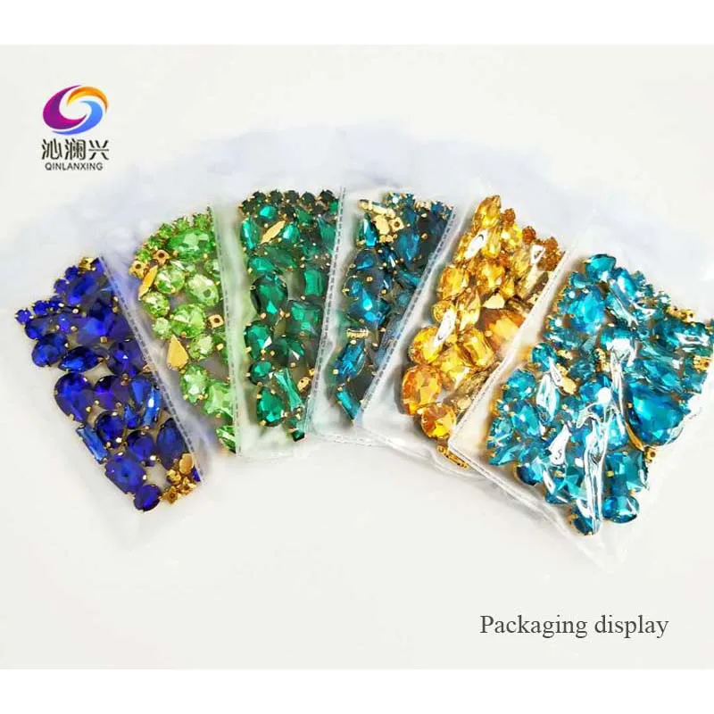 Mix 58Pcs Top Crystal Glass Rhinestones, Gold Bottom Champagne Sew on Stones, Used for Needlework Diy/Clothing Accessories