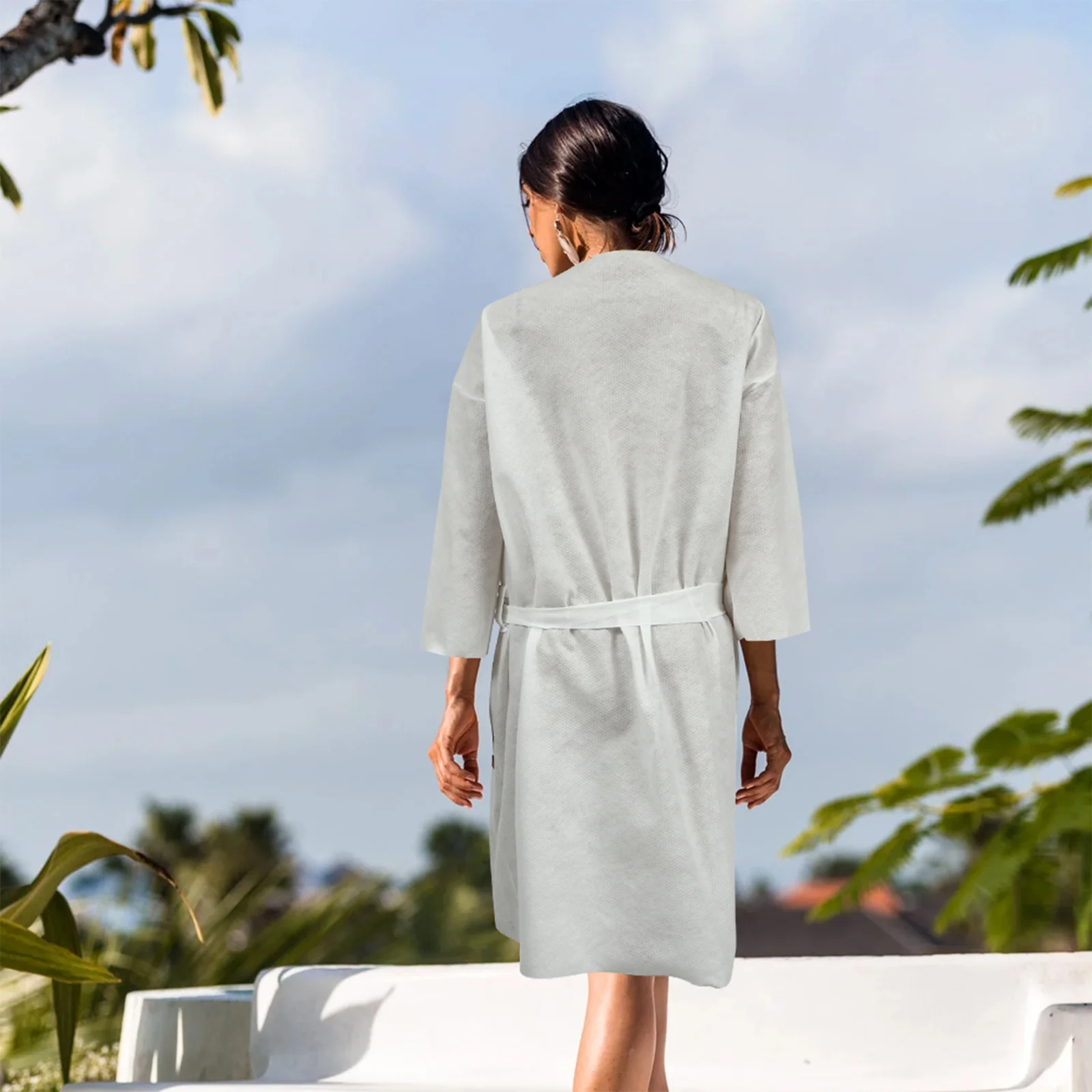 1 مجموعة 1 مجموعة رداء حمام للاستعمال مرة واحدة مادة قطنية سميكة للمنزل فندق صالون استخدام ملابس استحمام للاستعمال مرة واحدة رداء حمام بسيط #4