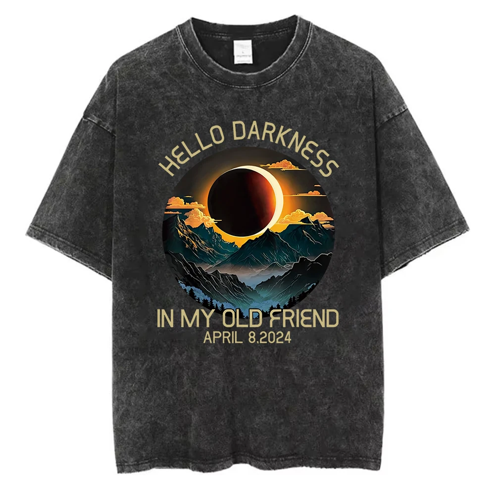 Vintage Womens Acid Wash T-Shirts Here Comes The Sun Printing Tees Crewneck Cotton Oversize Short Sleeve Fashion Female Clothes