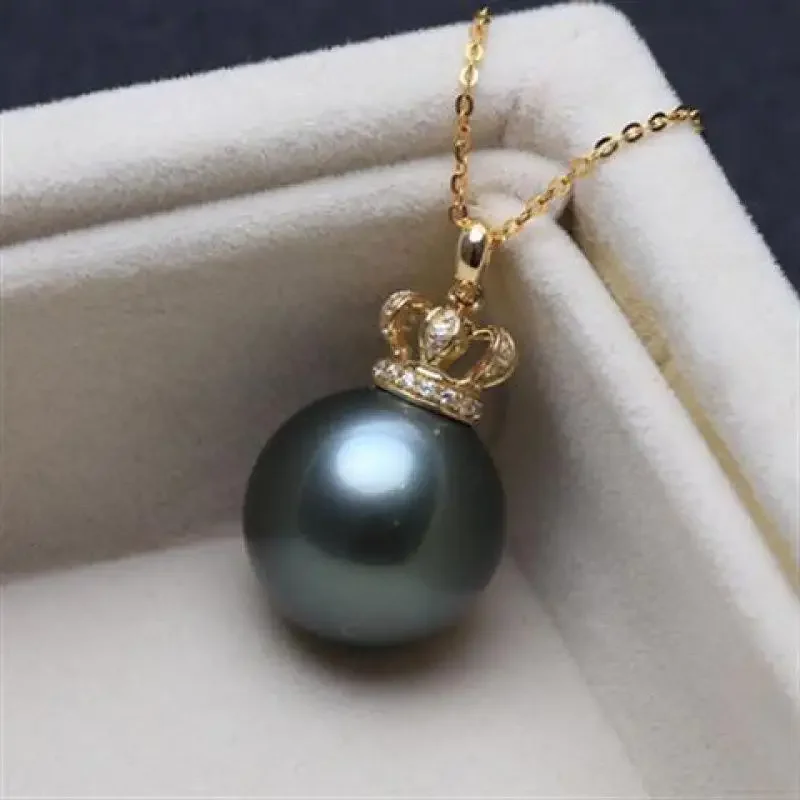 Huge 14-15MM South Sea Black Pearl Is Round Bright Light Pendant Necklace For Men And Women Wear 18K