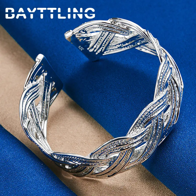 

Luxury 925 Sterling Silver Beautiful Braided Bangle Bracelet For Women Wedding Engagement Fashion Party Gifts Jewelry Accessorie