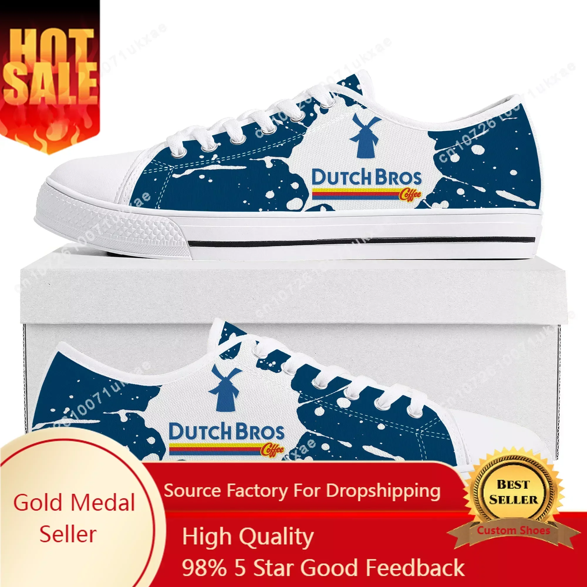 

Dutch Bros Coffee Low Top Sneakers Mens Womens Teenager High Quality Canvas Sneaker Couple Casual Shoes Custom Made DIY Shoe