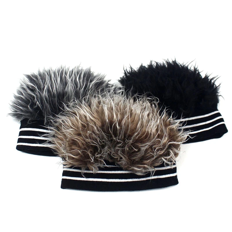 Men Women Spiked Fake Hair Cycling Sport Hat Comfortable Knit Cotton Funny Hip Hop Dance Party Short Melon Wig Skull Beanie Hat