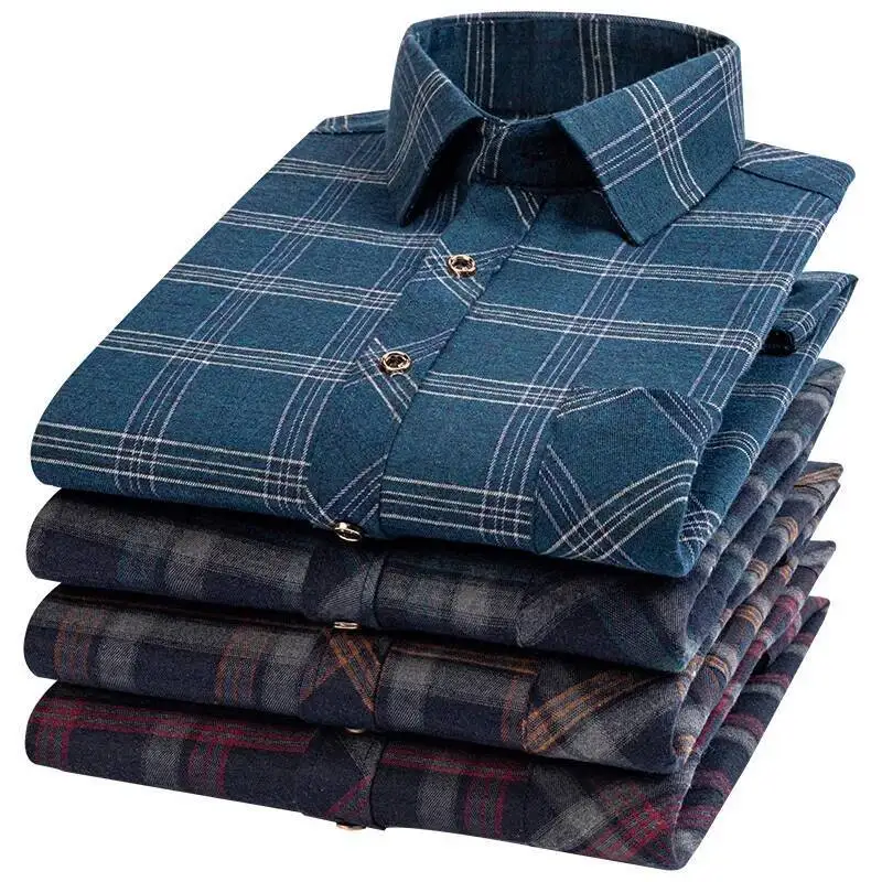 

Men's Pure Cotton Flannel Long Sleeve Single Pocket Casual Plaid Thick Soft Cozy Brushed Shirts Blouse Men Clothing