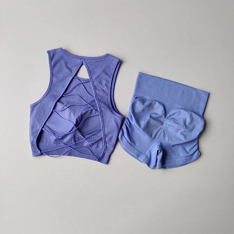 Sexy Fitness Suit Women with High-end and Integrated Cup Beautiful Back Lifting Buttocks Shorts Bras Fitness Suit Sports Vest image 2
