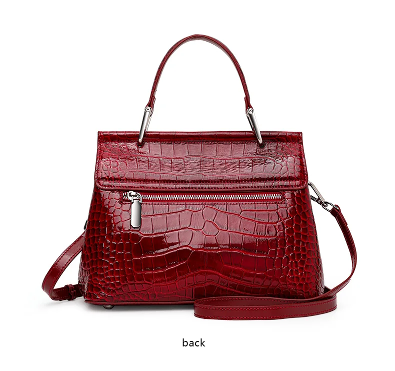 Damen-Handtasche aus Krokodilleder-Imitat, Glänzend Rote Henkeltasche mit Metallverschluss, Damen-Umhängetasche für Arbeit & Alltag – Detail 11