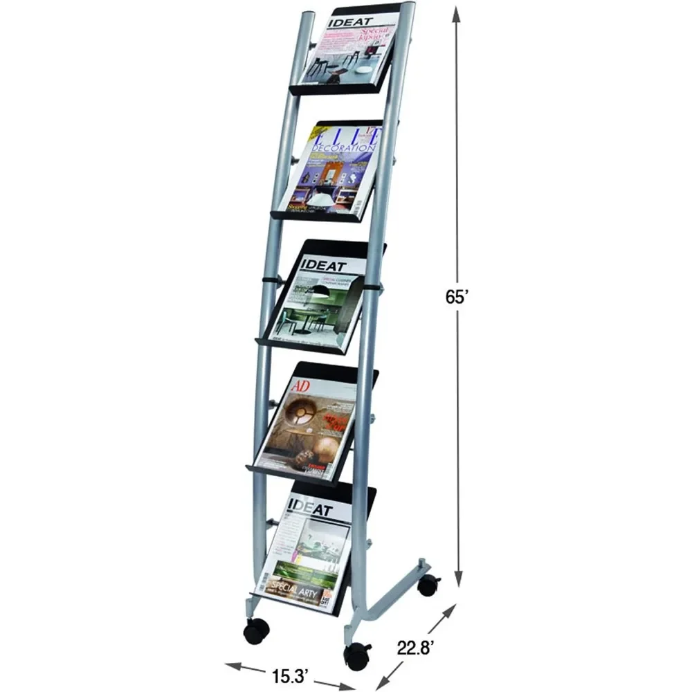 Xmsj mobile Literatur anzeige-5 Ebenen-metallisch-4 Rollen und Bremsen, bodens teh ender Zeitungs ständer