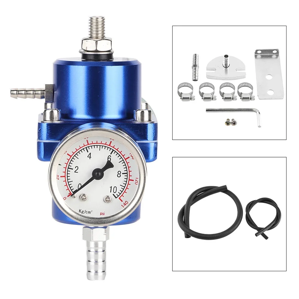 Aluminum Alloy Universal FPR Fuel Pressure Regulator With Gauge Hose 0‑140psi Adjustable