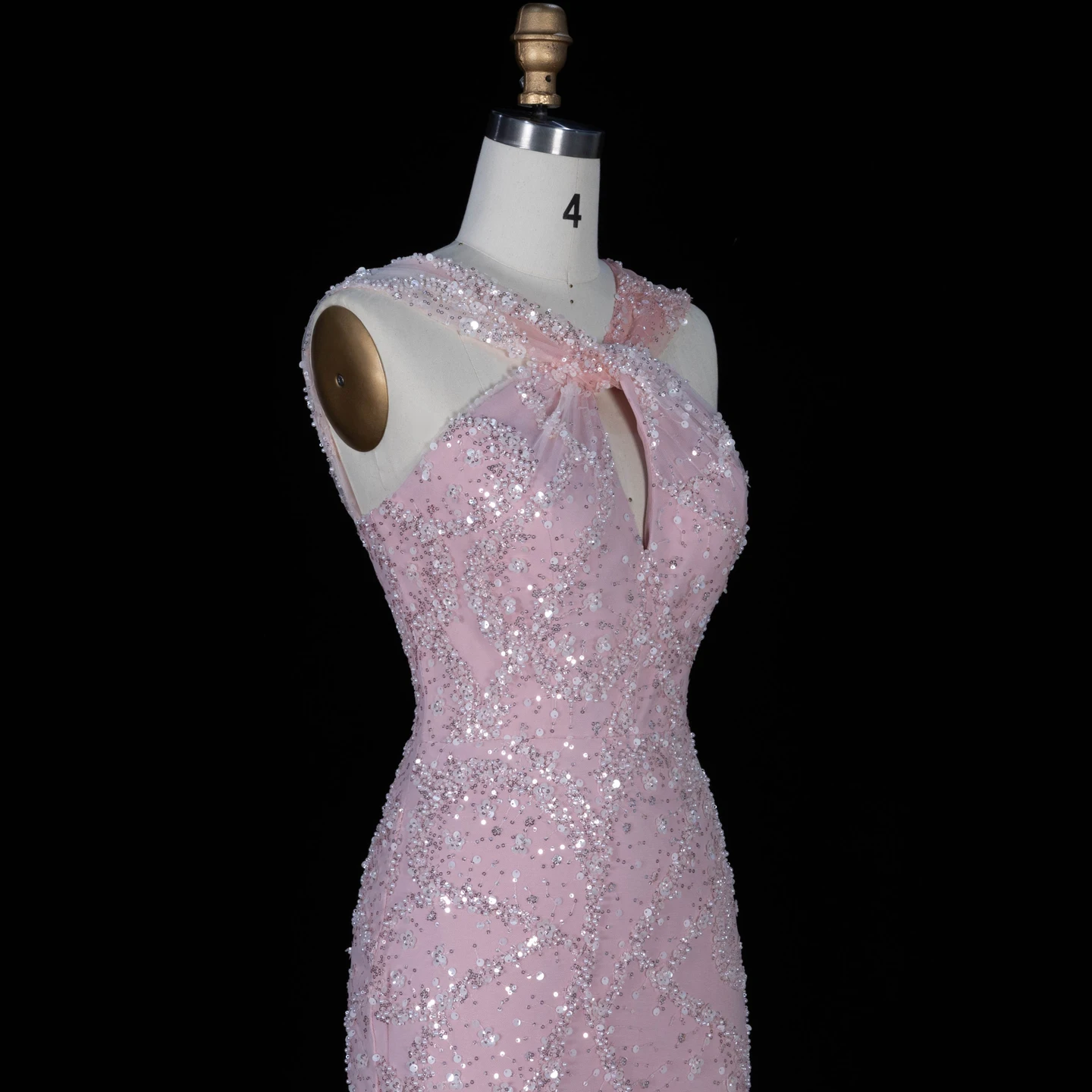 Sharon Said 2026 Neues Abendkleid in Farbverlauf Rosa mit Perlen, gedrehtem Neckholder, A-Linie, Dubai Arabisches Damen-Abendkleid SS709 Maßanfertigung – Detail 22