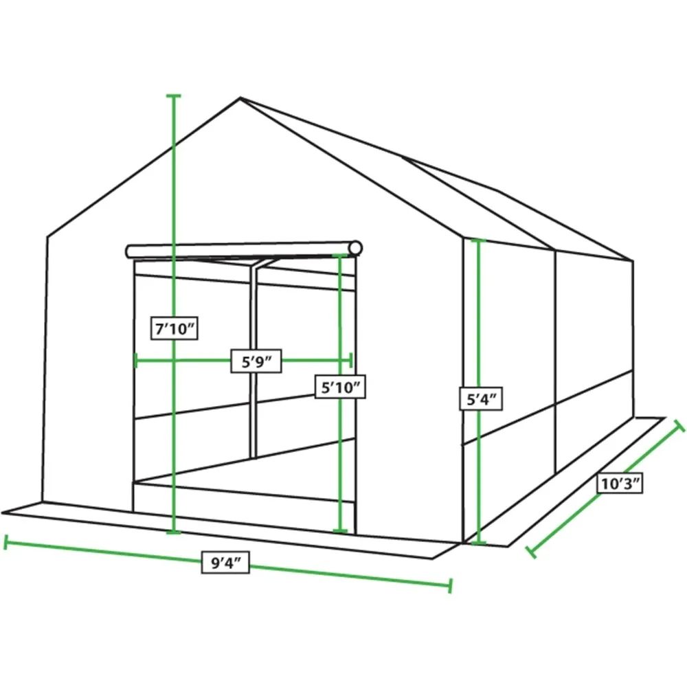 Greenhouse 10x 10 Ft, 3/8-Inch Steel Frame, 6-Leg, Opaque, UV Inhibitors; Fire Retardants; Water Resistant, Conservatory