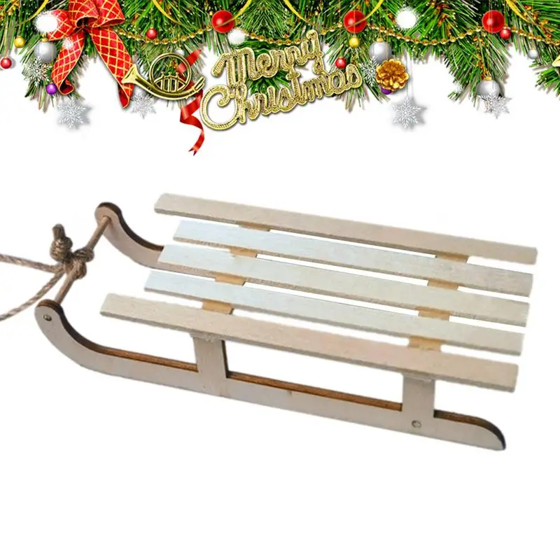 Wooden Christmas Sleighs Wooden Sleigh Decoration Portable Holiday Miniature Sleigh Rustic Wood Sled Model For Mantel Bedroom